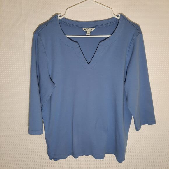 Orvis Shirt L Blue Pullover Split Neck Classic Collection Cotton Knit Relaxed - Picture 1 of 6